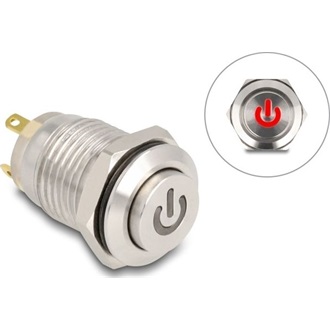 Delock Nyomógomb beszereléshez 12 mm 4 x forrasztási csatlakozó LED piros bekapcsolási szimbólum