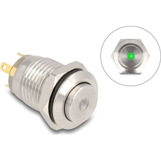 Delock Nyomógomb beszereléshez 12 mm 4 x forrasztási csatlakozó LED zöld pont