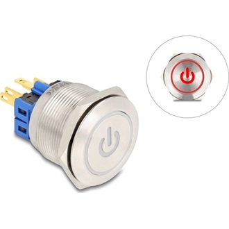 Delock Nyomógomb beszereléshez 25 mm 6 x forrasztási csatlakozó LED piros bekapcsolási szimbólummal + gyűrű