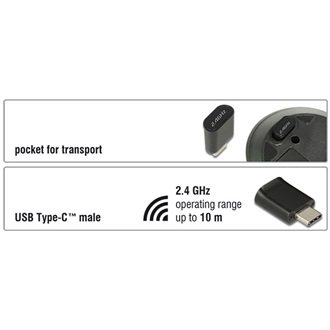 Delock Optikai USB Type-C háromgombos mini egér, 2,4 GHz-es, vezeték nélküli