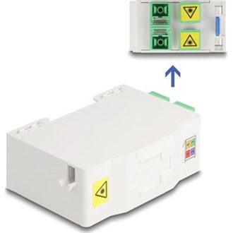 Delock Optikai szál csatlakoztató doboz DIN sínhez csatlakozó tartállyal és 4 x SC Simplex coupler-rel