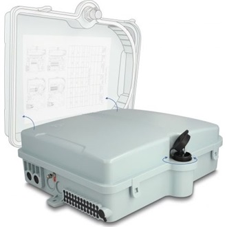 Delock Optikai szál elosztó doboz belső és külső használatra IP65 vízhatlan, zárható 24 port szürke