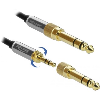 Delock Jack stereo 3,5mm (3pin) -> Jack stereo 3,5mm (3pin) M/M audio kábel 1m fekete +6,35mm adapter