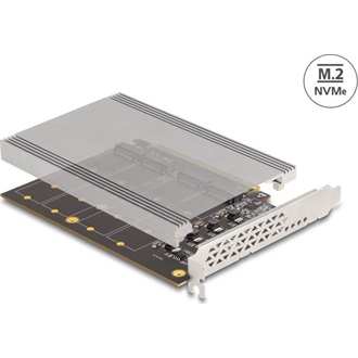 Delock PCI Express x16 kártya - 4 x belső NVMe M.2 Key M hűtőbordával - elágazás (H x Sz 145 x 111 mm)