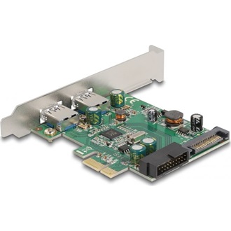 Delock PCI Express x1 Kártya - 2 x külső USB 3.2 Gen 1 A-típusú USB csatlakozó + 1 x belső 19 tűs USB tű fejes apa - ala
