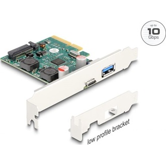 Delock PCI Express x4 Kártya - 1 x külső USB 10 Gbps Type-C  anya + 1 x külső A-típusú USB 10 Gbps anya - alacsony profi