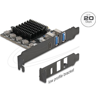 Delock PCI Express x4 kártya - 1 x USB 20 Gbps USB Type-C  + 2 x USB 10 Gbps A-típusú - alacsony profilú formatényező