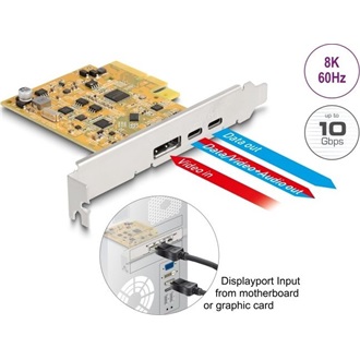 Delock PCI Express x4-kártya - 1 x külső, USB Type-C  10 Gbps-es csatlakozóhüvely + 1 x külső, USB Type-C  10 Gbps-es cs