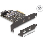 Delock PCI expressz x4 kártya - 2 x külső USB Type-C  csatlakozó + 1 x belső USB 10 Gbps Type-E Key A and 1 x 19 pin USB