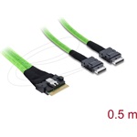 Delock PCIe 4.0 kábel Slim SAS SFF-8654 8i   2 x OCuLink SFF-8611 4i, 0,5 m
