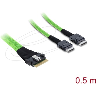 Delock PCIe 4.0 kábel Slim SAS SFF-8654 8i   2 x OCuLink SFF-8611 4i, 0,5 m