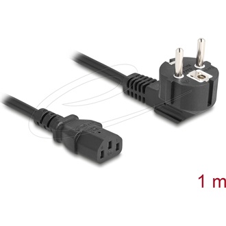 Delock PC tápkábel földelt csatlakozóval CEE 7/7 90 -ban hajlított - C13 anya, 1 m, 3 x 0,75 mm2 méretű fekete