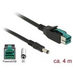 Delock PoweredUSB kábel apa 12 V > DC 5,5 x 2,1 mm apa 4 m, POS nyomtatókhoz és csatlakozókhoz