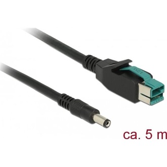 Delock PoweredUSB kábel apa 12 V > DC 5,5 x 2,1 mm apa 5 m, POS nyomtatókhoz és csatlakozókhoz