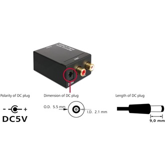 Delock 2 RCA -> Toslink Standard Coaxial A/D konverter fekete