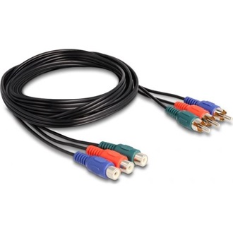 Delock 3db RCA -> 3db RCA M/F adatkábel hosszabbító 1m fekete