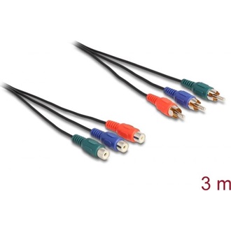 Delock 3db RCA -> 3db RCA M/F adatkábel hosszabbító 3m fekete