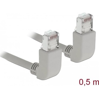 Delock RJ45 CAT6A S/FTP -> RJ45 CAT6A S/FTP M/M adatkábel 0.5m szürke 90° fel/fel