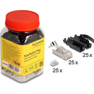 Delock RJ45 Moduláris apa csatlakozó húzásgátló Cat.6A és robusztus hajlításvédő védőburkolat 25 db-os készlet
