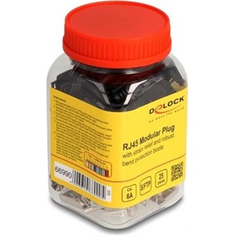 Delock RJ45 Moduláris apa csatlakozó húzásgátló Cat.6A és robusztus hajlításvédő védőburkolat 25 db-os készlet