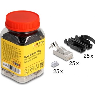 Delock RJ45 Moduláris apa csatlakozó húzásgátló Cat.6A és robusztus hajlításvédő védőburkolat 25 db-os készlet