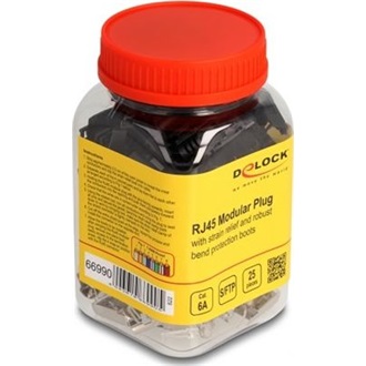 Delock RJ45 Moduláris apa csatlakozó húzásgátló Cat.6A és robusztus hajlításvédő védőburkolat 25 db-os készlet