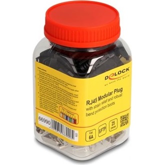 Delock RJ45 Moduláris apa csatlakozó húzásgátló Cat.6A és robusztus hajlításvédő védőburkolat 25 db-os készlet