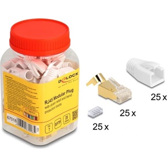Delock RJ45 CAT7 S/FTP csatlakozó dugó fehér törésgátlóval, 25db