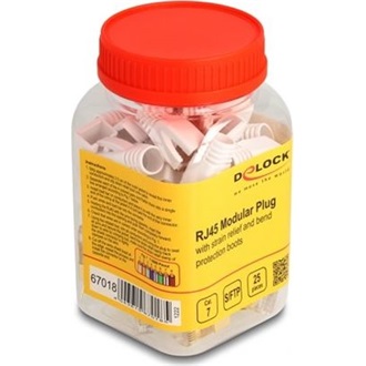 Delock RJ45 CAT7 S/FTP csatlakozó dugó fehér törésgátlóval, 25db