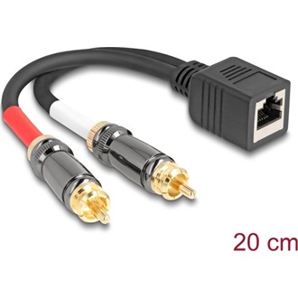 Delock RJ45 adapter kábel apa - 2 x RCA apa fekete, 20 cm