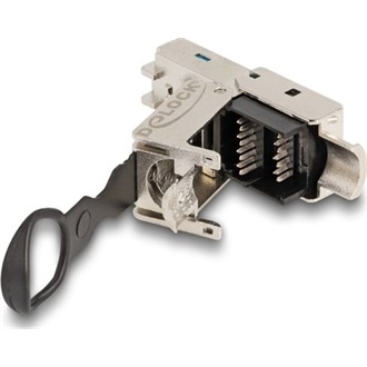 Delock RJ45 apa dugaszoló szerelvény Cat.6A lenyomva kihúzó kallantyúval szerszám nélkül szerelhető