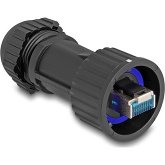 Delock RJ45 apa összeállítás Cat.6A átvezető csatolóval IP68 por és vízhatlan fekete