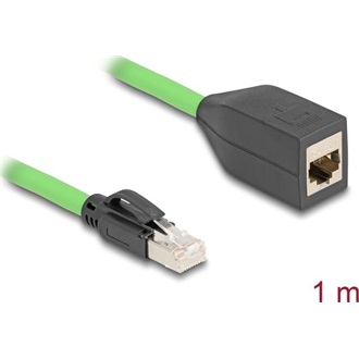 Delock RJ45 hálózat bővítő kábel Cat.6A apa - anya SF/UTP alkalmas kábelvezető láncokhoz PUR (TPU) 1 m zöld
