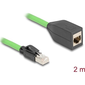 Delock RJ45 hálózat bővítő kábel Cat.6A apa - anya SF/UTP alkalmas kábelvezető láncokhoz PUR (TPU) 2 m zöld