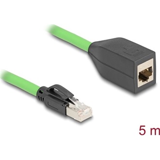 Delock RJ45 hálózat bővítő kábel Cat.6A apa - anya SF/UTP alkalmas kábelvezető láncokhoz PUR (TPU) 5 m zöld