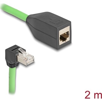 Delock RJ45 hálózat bővítő kábel Cat.6A apa lefelé néző csatlakozódugóval - anya SF/UTP alkalmas kábelvezető láncokhoz P