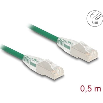 Delock RJ45 hálózati kábel Cable Cat.6A apa   apa hajlított csatlakozóval U/FTP Slim 0,5 m, zöld