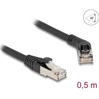 Delock RJ45 hálózati kábel Cat.6A S/FTP 45 -ben jobbra hajlított apa   egyenes apa 0,5 m fekete