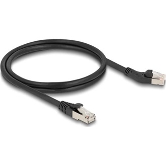 Delock RJ45 hálózati kábel Cat.6A S/FTP 45 -ben jobbra hajlított apa   egyenes apa 1 m, fekete