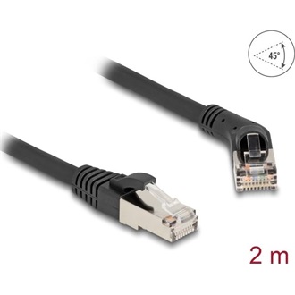 Delock RJ45 hálózati kábel Cat.6A S/FTP 45 -ben jobbra hajlított apa   egyenes apa 2 m fekete