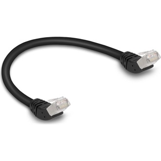Delock RJ45 CAT6A S/FTP -> RJ45 CAT6A S/FTP M/M adatkábel 0.25m fekete 45° fel/45° fel