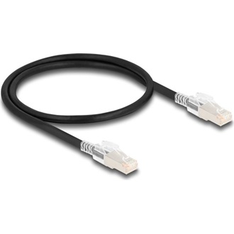 Delock RJ45 CAT6A S/FTP -> RJ45 CAT6A S/FTP M/M adatkábel 0.5m fekete biztonsági klipsz csomaggal