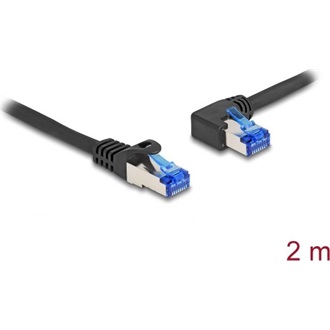 Delock RJ45 CAT6A S/FTP -> RJ45 CAT6A S/FTP M/M adatkábel 2m fekete 90° egyenes/bal