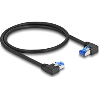 Delock RJ45 hálózati kábel Cat.6A S/FTP jobb / bal, hajlított, 0,5 m, fekete színű
