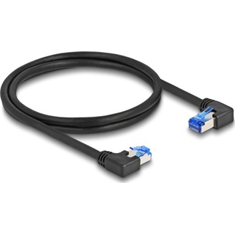 Delock RJ45 hálózati kábel Cat.6A S/FTP jobb / bal, hajlított, 1 m, fekete színű