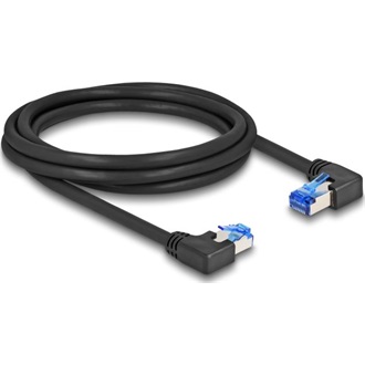 Delock RJ45 hálózati kábel Cat.6A S/FTP jobb / bal, hajlított, 2 m, fekete színű