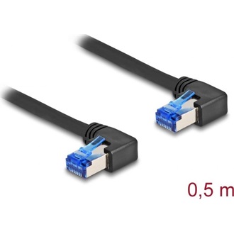 Delock RJ45 CAT6A S/FTP -> RJ45 CAT6A S/FTP M/M adatkábel 0.5m fekete 90° jobb/jobb