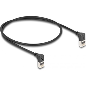 Delock RJ45 CAT6A S/FTP -> RJ45 CAT6A S/FTP M/M adatkábel 0.5m fekete slim, 90° fel/fel