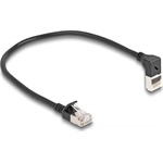 Delock RJ45 CAT6A S/FTP -> RJ45 CAT6A S/FTP M/M adatkábel 0.25m fekete slim, 90° fel/egyenes