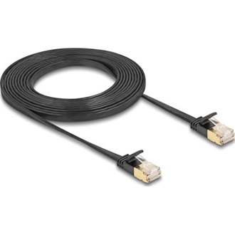 Delock RJ45 hálózati kábel Cat.6A apa - apa robosztus csatlakozóval és Cat.7 nyers lapos kábellel U/FTP 3 m, fekete